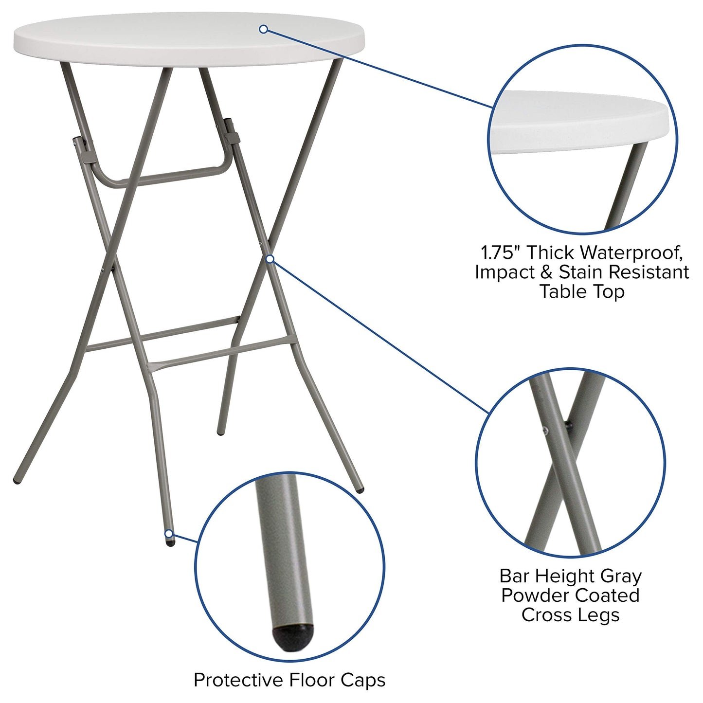 Flash Furniture Kathryn 31.5 Inch Round Folding Bar Height Table Granite White