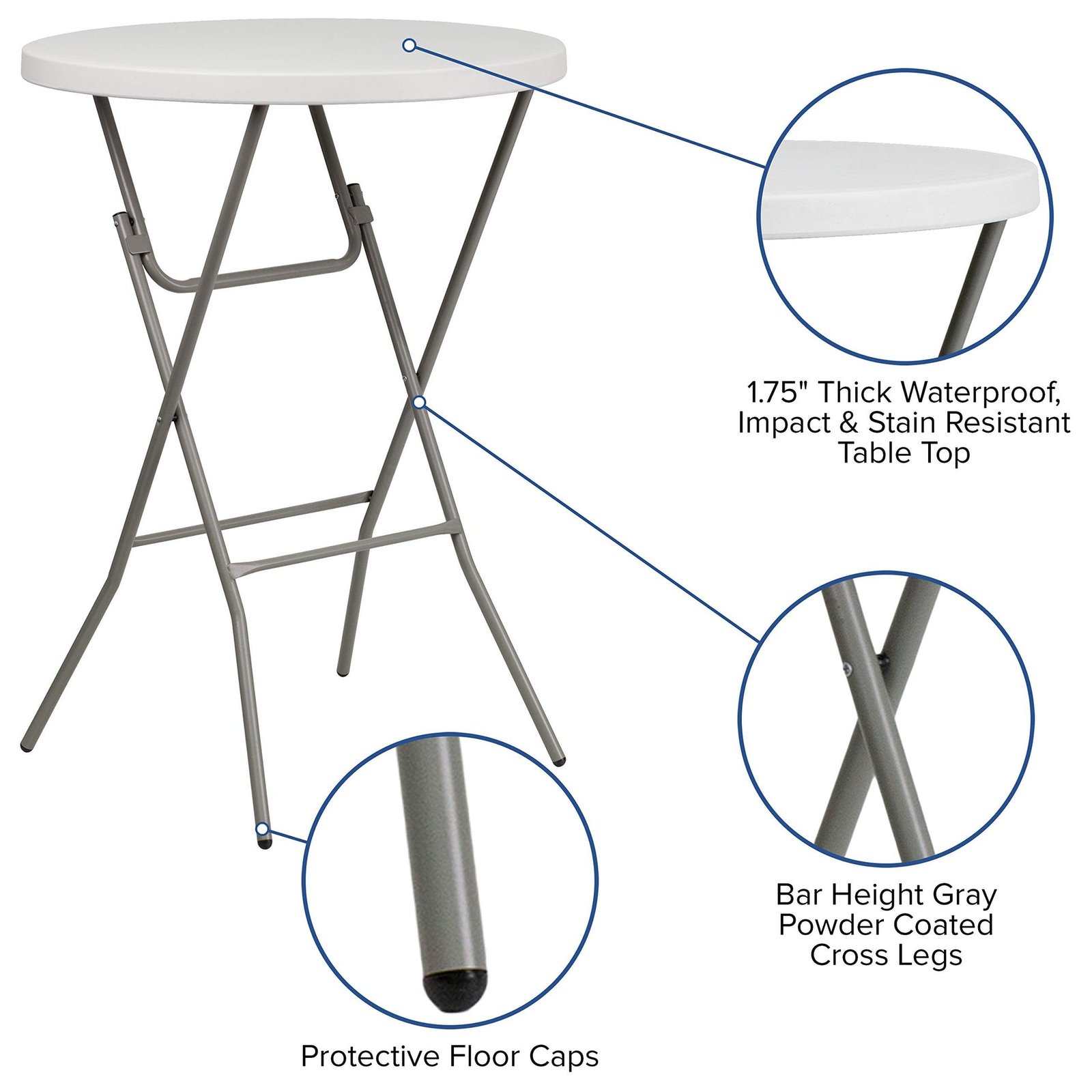 Flash Furniture Kathryn 31.5 Inch Round Folding Bar Height Table Granite White
